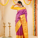 Dark Magenta Kanjivaram Silk Saree With Contrast Border