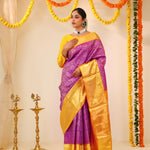 Dark Magenta Kanjivaram Silk Saree With Contrast Border