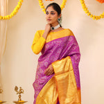 Dark Magenta Kanjivaram Silk Saree With Contrast Border
