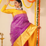 Dark Magenta Kanjivaram Silk Saree With Contrast Border