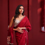 Deep Maroon Silk Saree With Hand Embroidery