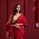 Deep Maroon Silk Saree With Hand Embroidery