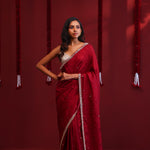 Deep Maroon Silk Saree With Hand Embroidery