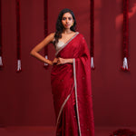 Deep Maroon Silk Saree With Hand Embroidery