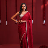 Deep Maroon Silk Saree With Hand Embroidery
