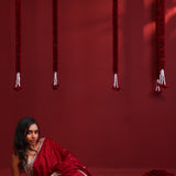 Deep Maroon Silk Saree With Hand Embroidery