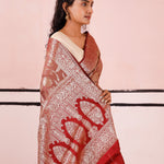 Russet Brown Banarasi Silk Saree With Floral Jaal