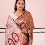 Russet Brown Banarasi Silk Saree With Floral Jaal