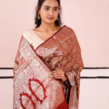Russet Brown Banarasi Silk Saree With Floral Jaal