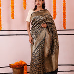 Abbey Black Banarasi Silk Saree With Floral Jaal Design