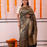 Abbey Black Banarasi Silk Saree With Floral Jaal Design