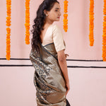 Abbey Black Banarasi Silk Saree With Floral Jaal Design