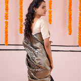 Abbey Black Banarasi Silk Saree With Floral Jaal Design