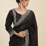 Classic Black Organza Designer Saree With Floral Embroidery
