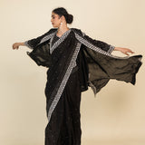 Classic Black Organza Designer Saree With Floral Embroidery