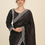 Classic Black Organza Designer Saree With Floral Embroidery