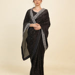 Classic Black Organza Designer Saree With Floral Embroidery
