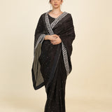 Classic Black Organza Designer Saree With Floral Embroidery
