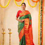 Cadmium Green Kanjivaram Silk Saree With Floral Jaal Design