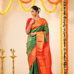 Cadmium Green Kanjivaram Silk Saree With Floral Jaal Design