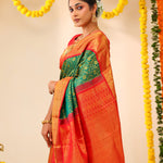 Cadmium Green Kanjivaram Silk Saree With Floral Jaal Design