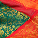 Cadmium Green Kanjivaram Silk Saree With Floral Jaal Design