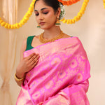 Neon Pink Kanjivaram Silk Saree With Floral Meenakari Weaving