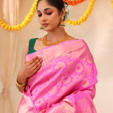 Neon Pink Kanjivaram Silk Saree With Floral Meenakari Weaving