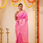 Neon Pink Kanjivaram Silk Saree With Floral Meenakari Weaving