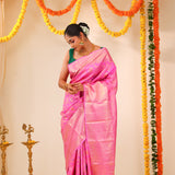 Neon Pink Kanjivaram Silk Saree With Floral Meenakari Weaving