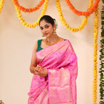 Neon Pink Kanjivaram Silk Saree With Floral Meenakari Weaving