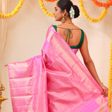 Neon Pink Kanjivaram Silk Saree With Floral Meenakari Weaving