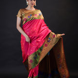 Ruby Pink Gadwal Silk Saree With Meenakari Border