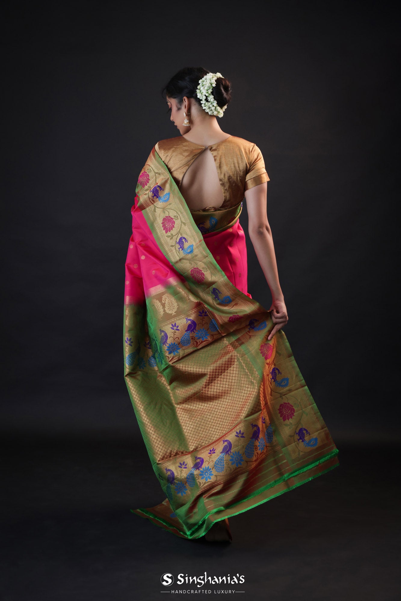 Ruby Pink Gadwal Silk Saree With Meenakari Border