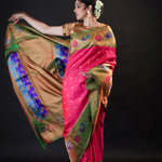 Ruby Pink Gadwal Silk Saree With Meenakari Border