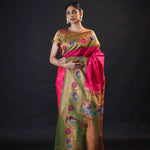 Ruby Pink Gadwal Silk Saree With Meenakari Border