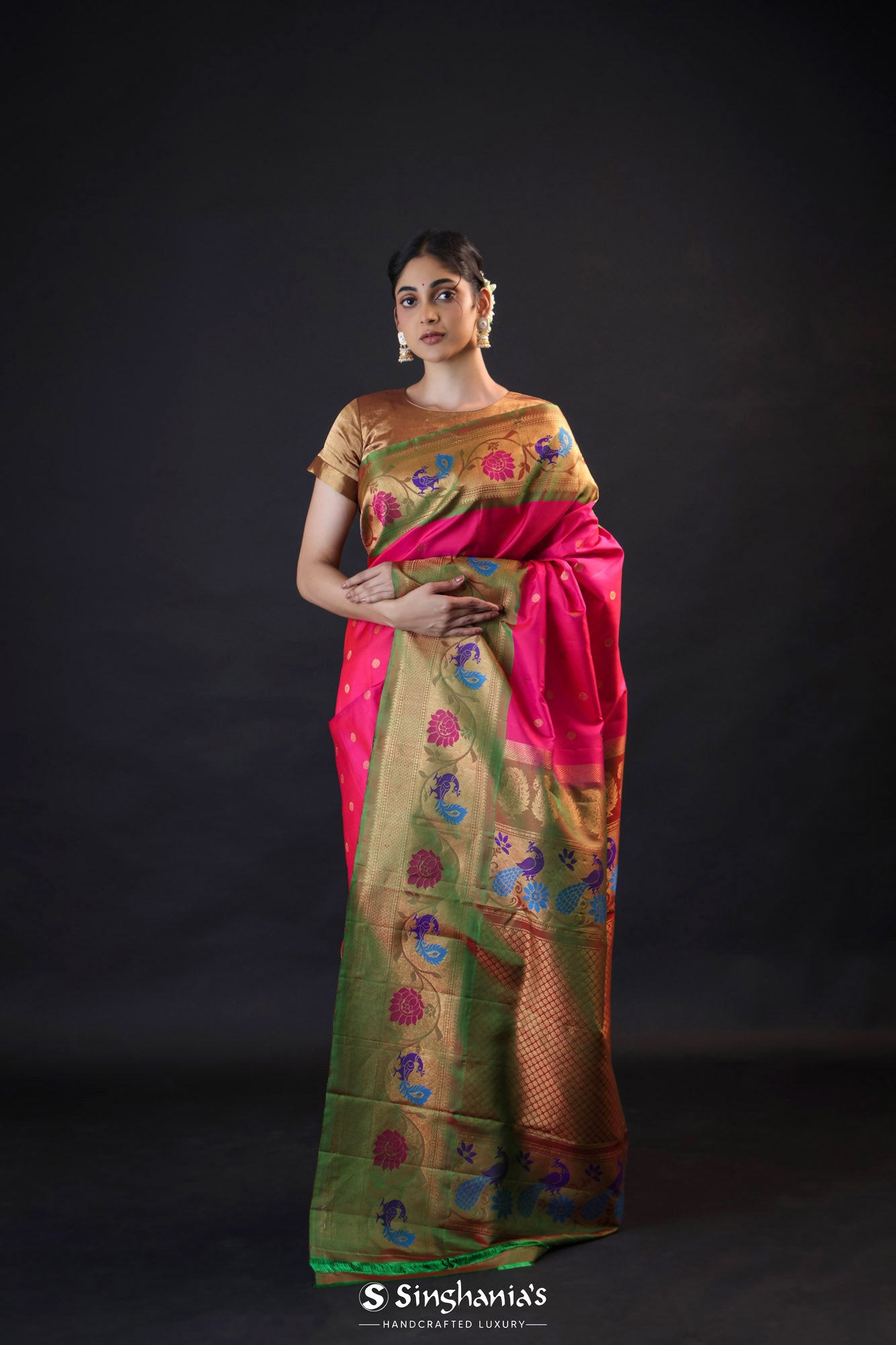 Ruby Pink Gadwal Silk Saree With Meenakari Border