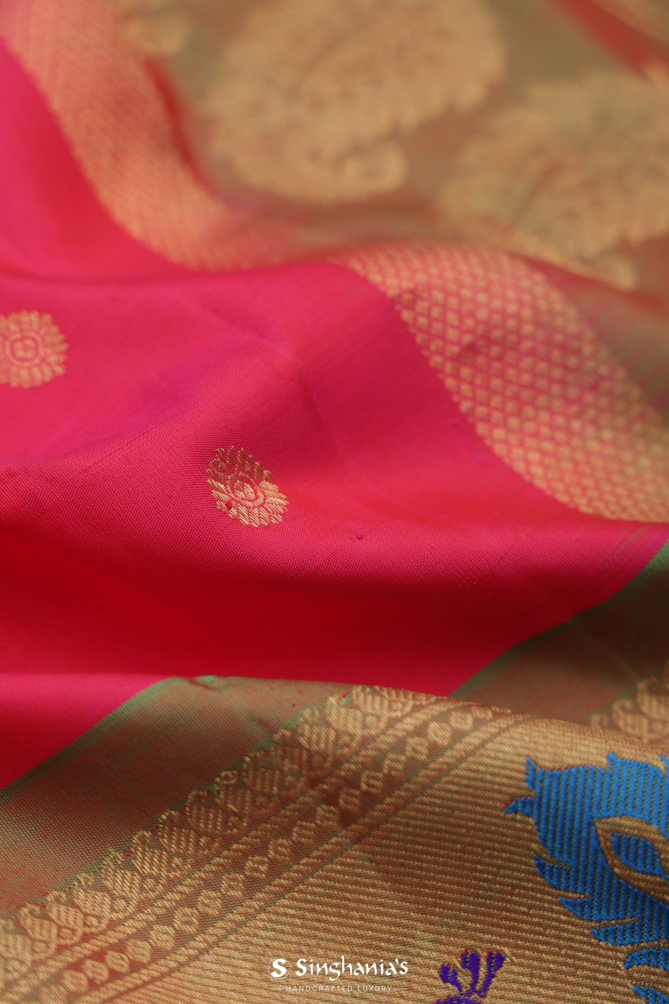 Ruby Pink Gadwal Silk Saree With Meenakari Border