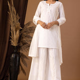 White Khadi Printed Cotton Sharara Set