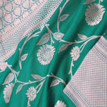 Green Banarasi Silk Saree With Silver Border