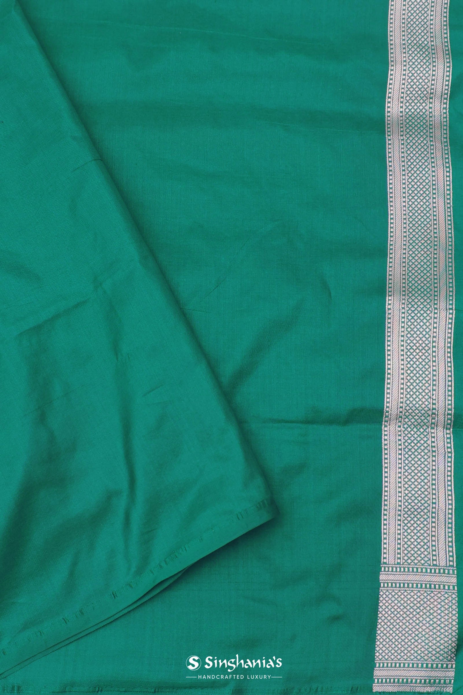 Green Banarasi Silk Saree With Silver Border