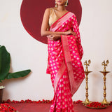 Rani Pink Banarasi Silk Saree With Gold Zari Butti