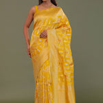 Vibrant Yellow Banarasi Saree With Gold And Silver Zari Border