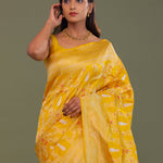 Vibrant Yellow Banarasi Saree With Gold And Silver Zari Border
