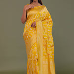 Vibrant Yellow Banarasi Saree With Gold And Silver Zari Border