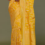 Vibrant Yellow Banarasi Saree With Gold And Silver Zari Border