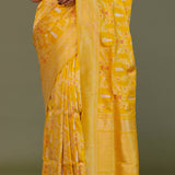 Vibrant Yellow Banarasi Saree With Gold And Silver Zari Border