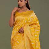 Vibrant Yellow Banarasi Saree With Gold And Silver Zari Border