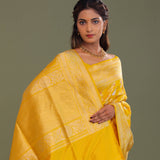 Vibrant Yellow Banarasi Saree With Gold And Silver Zari Border