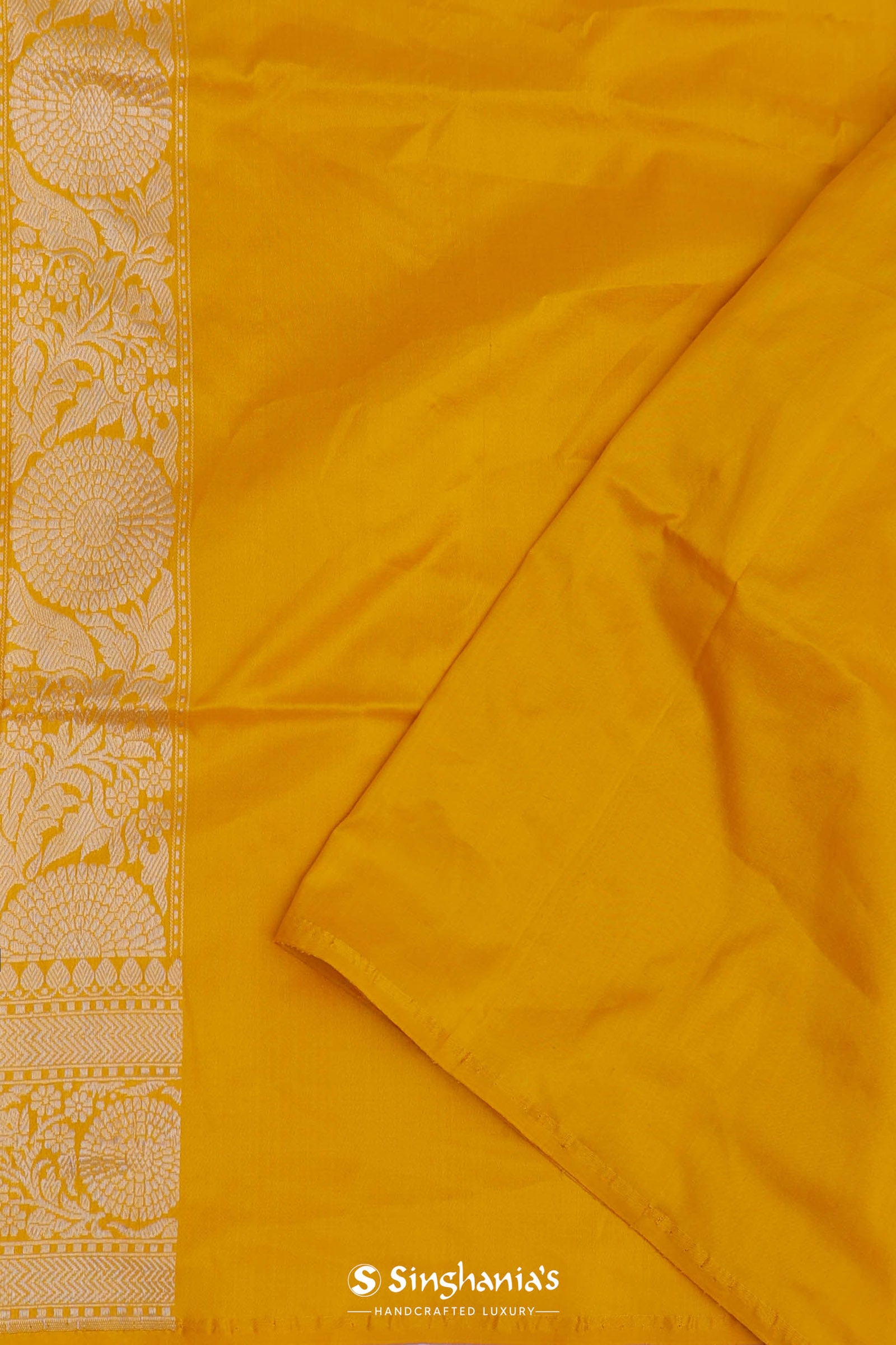 Vibrant Yellow Banarasi Saree With Gold And Silver Zari Border